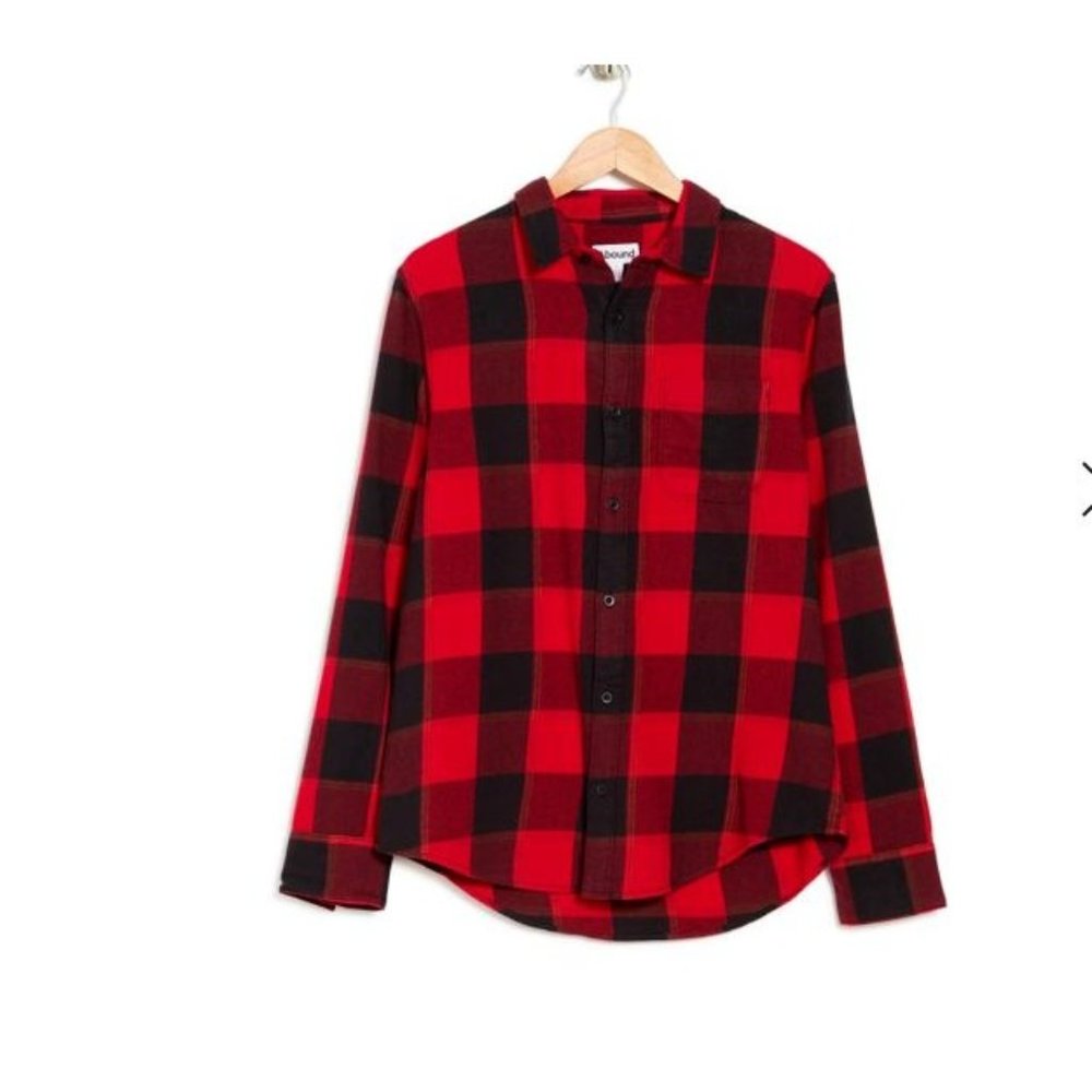 NEW ABOUND Plaid Flannel Long Sleeve Shirt Red-black Pop Buffalo Mens Size Large